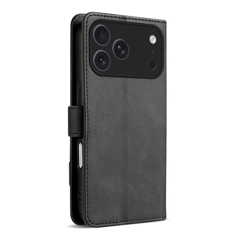 AZNS A2 for iPhone 17 Pro Max Leather Case with Wrist Strap RFID Blocking Wallet Stand Phone Cover - Black