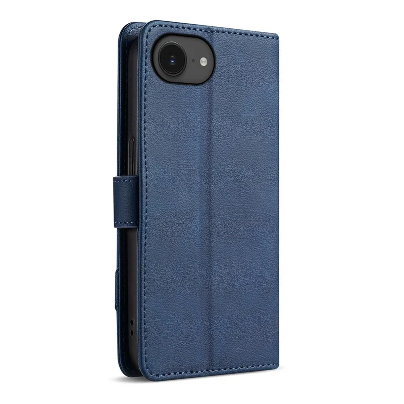 AZNS A2 for iPhone 17e  /  16e Leather Case with Wrist Strap RFID Blocking Wallet Stand Phone Cover - Blue