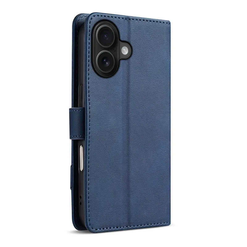 AZNS A2 for iPhone 16 Leather Case with Wrist Strap RFID Blocking Wallet Stand Phone Cover - Blue
