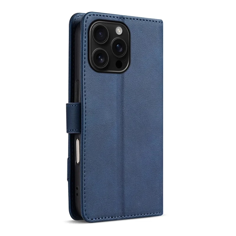 AZNS A2 for iPhone 16 Pro Leather Case with Wrist Strap RFID Blocking Wallet Stand Phone Cover - Blue