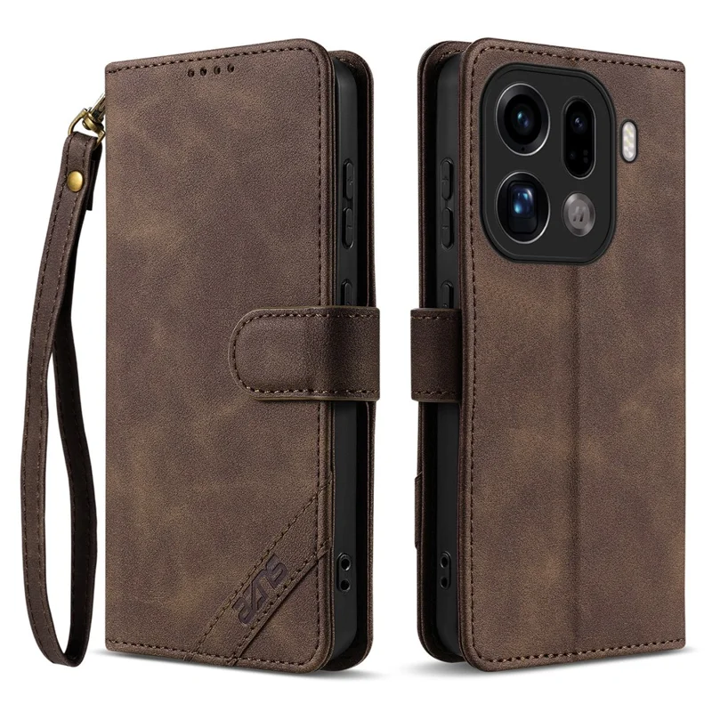 AZNS A2 for Oppo Find X9 Pro 5G Leather Case with Wrist Strap RFID Blocking Wallet Stand Phone Cover - Brown