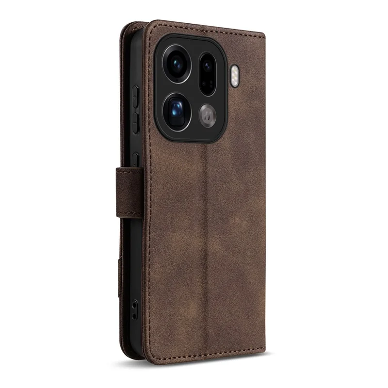 AZNS A2 for Oppo Find X9 Pro 5G Leather Case with Wrist Strap RFID Blocking Wallet Stand Phone Cover - Brown