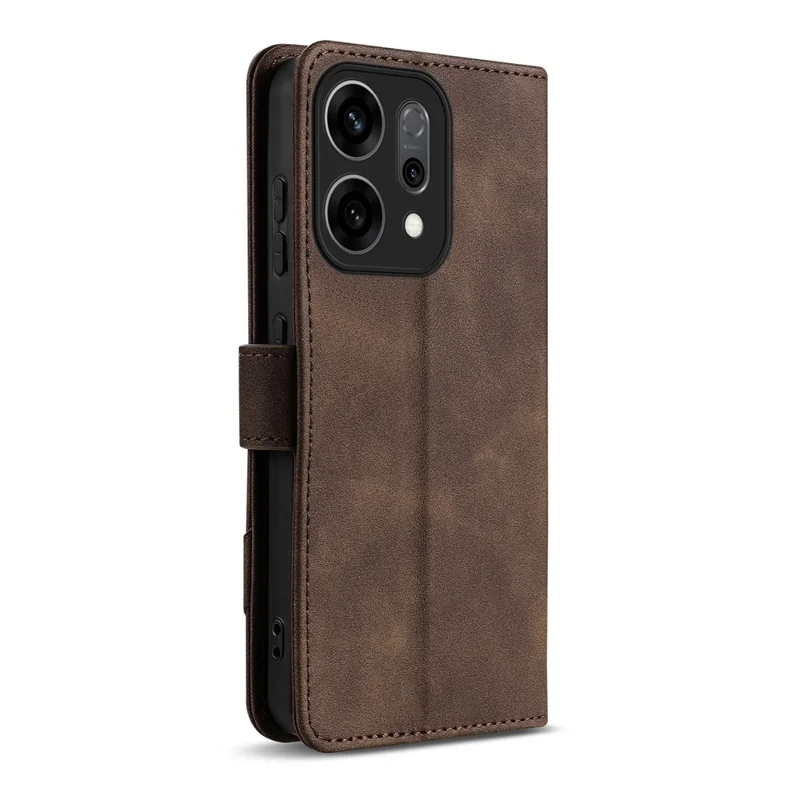 AZNS A2 for Oppo Reno14 5G (Global) Leather Case with Wrist Strap RFID Blocking Wallet Stand Phone Cover - Brown