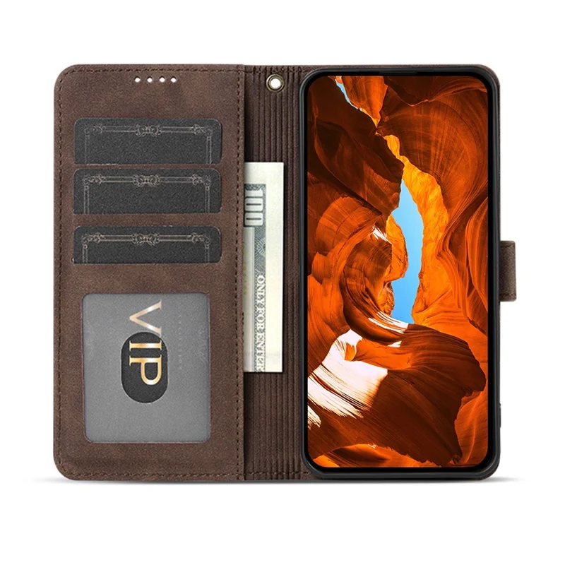 AZNS A2 for Oppo Reno14 Pro 5G (Global) Leather Case with Wrist Strap RFID Blocking Wallet Stand Phone Cover - Brown