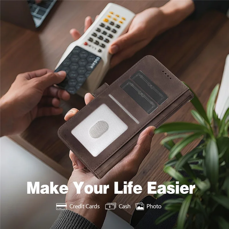 AZNS A2 for Xiaomi Redmi K80 Pro 5G  /  Poco F7 Ultra 5G Leather Case with Wrist Strap RFID Blocking Wallet Stand Phone Cover - Brown