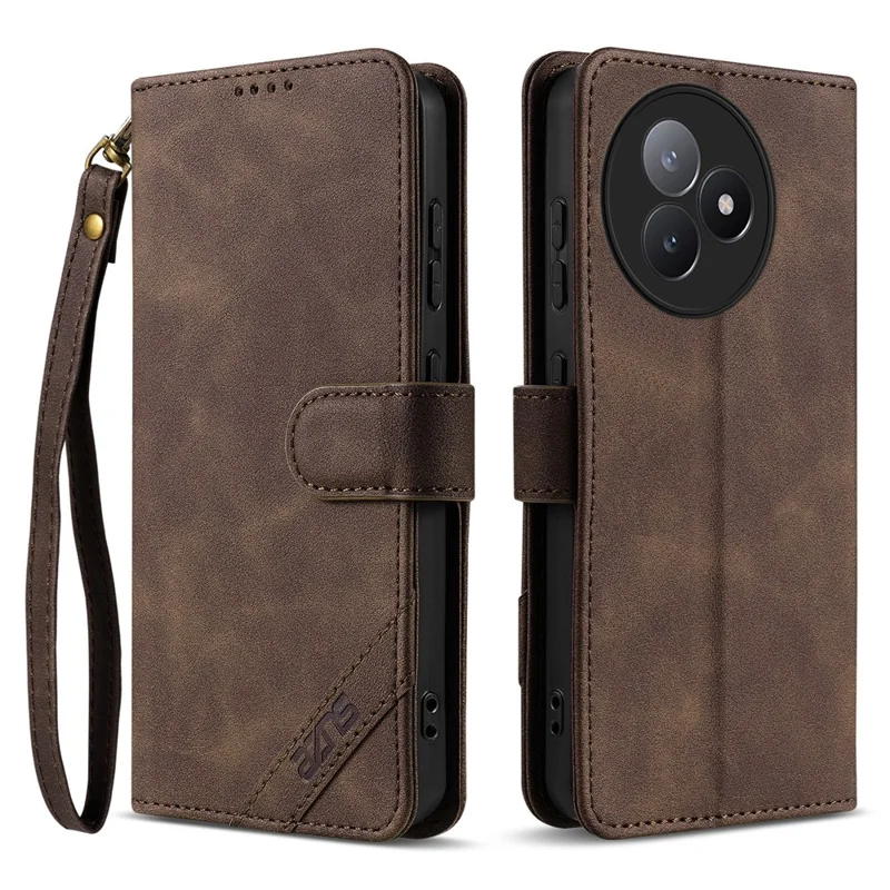 AZNS A2 for Xiaomi Redmi K80 Ultra 5G Leather Case with Wrist Strap RFID Blocking Wallet Stand Phone Cover - Brown
