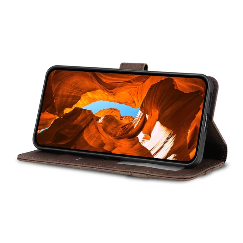 AZNS A2 for Xiaomi Redmi K80 Ultra 5G Leather Case with Wrist Strap RFID Blocking Wallet Stand Phone Cover - Brown