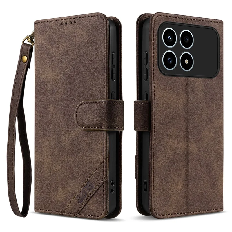 AZNS A2 for Xiaomi Redmi K90 5G  /  Poco F8 Pro 5G Leather Case with Wrist Strap RFID Blocking Wallet Stand Phone Cover - Brown