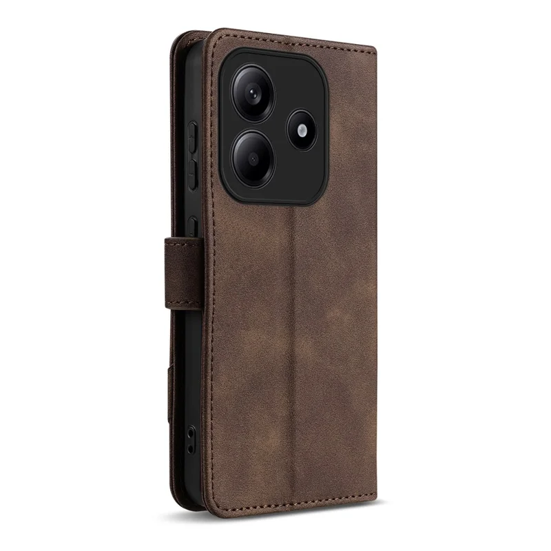 AZNS A2 for Xiaomi Redmi Note 14 5G Leather Case with Wrist Strap RFID Blocking Wallet Stand Phone Cover - Brown