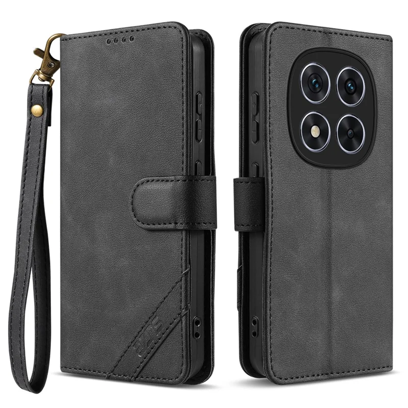 AZNS A2 for Xiaomi Redmi Note 14 Pro+ 5G Leather Case with Wrist Strap RFID Blocking Wallet Stand Phone Cover - Black
