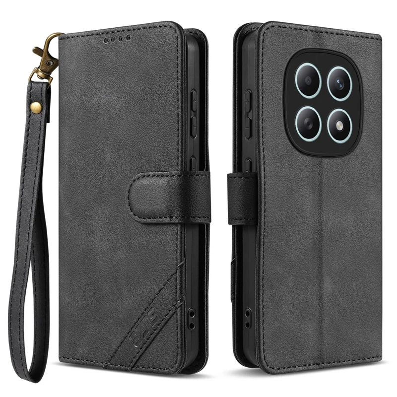 AZNS A2 for Xiaomi Redmi Note 15 5G (Global) Leather Case with Wrist Strap RFID Blocking Wallet Stand Phone Cover - Black
