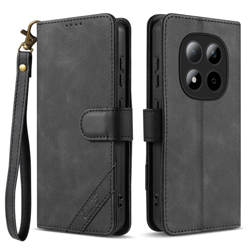 AZNS A2 for Xiaomi Redmi Note 15 Pro 5G (Global) Leather Case with Wrist Strap RFID Blocking Wallet Stand Phone Cover - Black