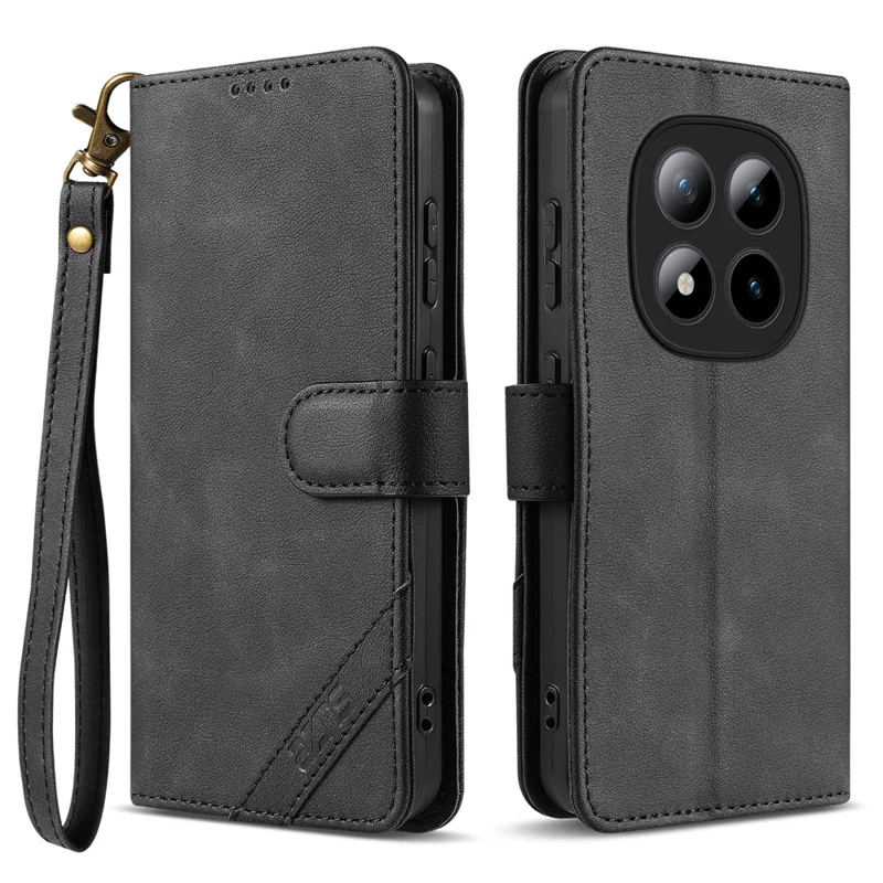 AZNS A2 for Xiaomi Redmi Note 15 Pro+ 5G (Global) Leather Case with Wrist Strap RFID Blocking Wallet Stand Phone Cover - Black