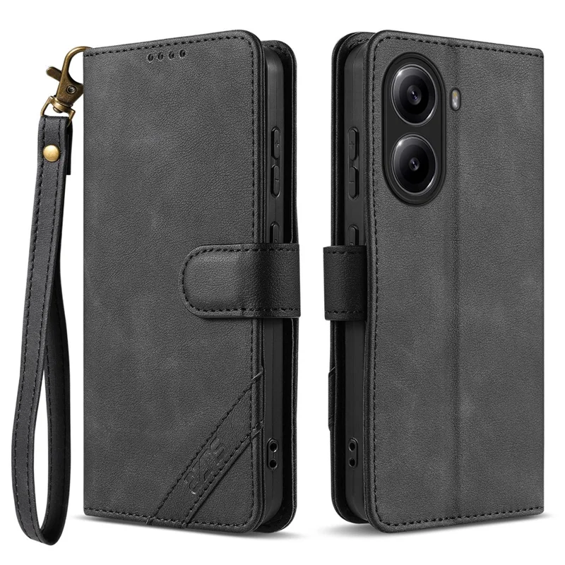 AZNS A2 for Xiaomi Poco X7 Pro 5G  /  Redmi Turbo 4 5G Leather Case with Wrist Strap RFID Blocking Wallet Stand Phone Cover - Black