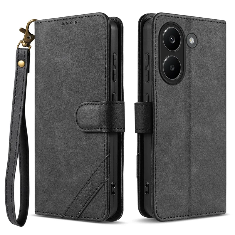AZNS A2 for Xiaomi Redmi Turbo 5 5G Leather Case with Wrist Strap RFID Blocking Wallet Stand Phone Cover - Black