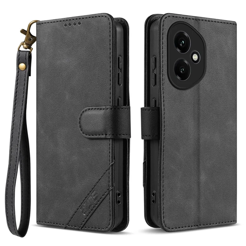 AZNS A2 for Honor 400 5G (Global) Leather Case with Wrist Strap RFID Blocking Wallet Stand Phone Cover - Black