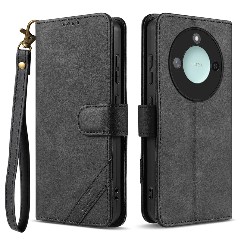 AZNS A2 for Honor X60 5G  /  X9c Smart 5G Leather Case with Wrist Strap RFID Blocking Wallet Stand Phone Cover - Black