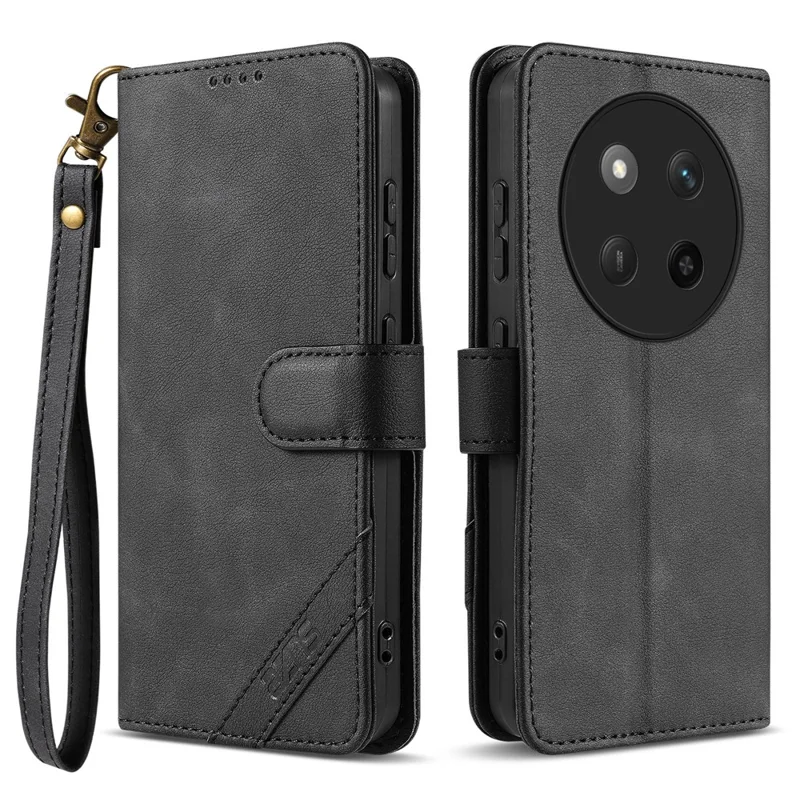 AZNS A2 Phone Case for Honor X60 Pro 5G  /  X9c 5G  /  Magic7 Lite 5G Leather Case with Wrist Strap RFID Blocking Wallet Stand Phone Cover - Black