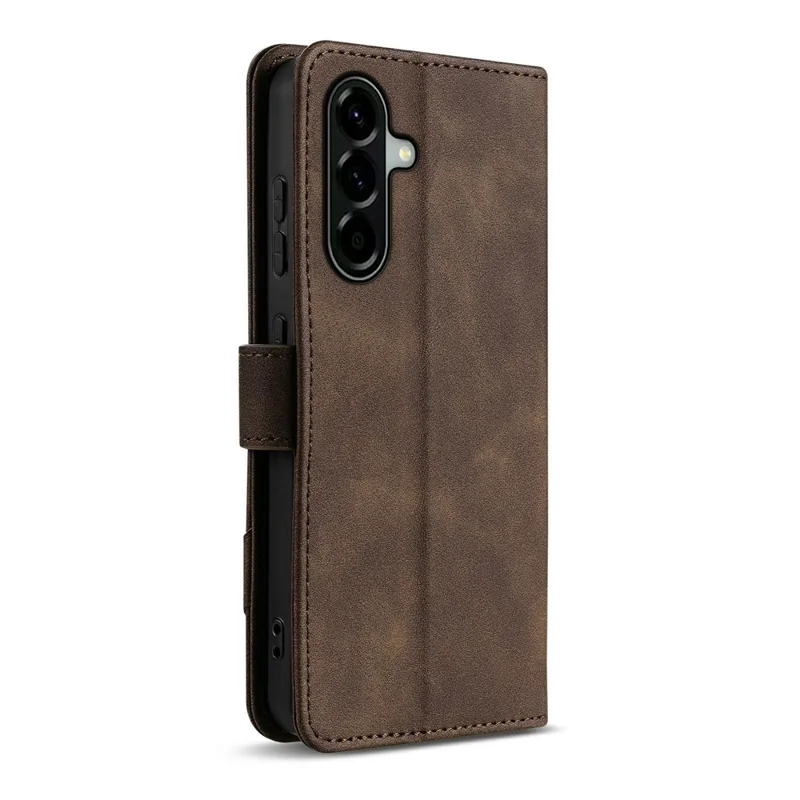 AZNS A2 for Samsung Galaxy A57 5G Leather Case with Wrist Strap RFID Blocking Wallet Stand Phone Cover - Brown