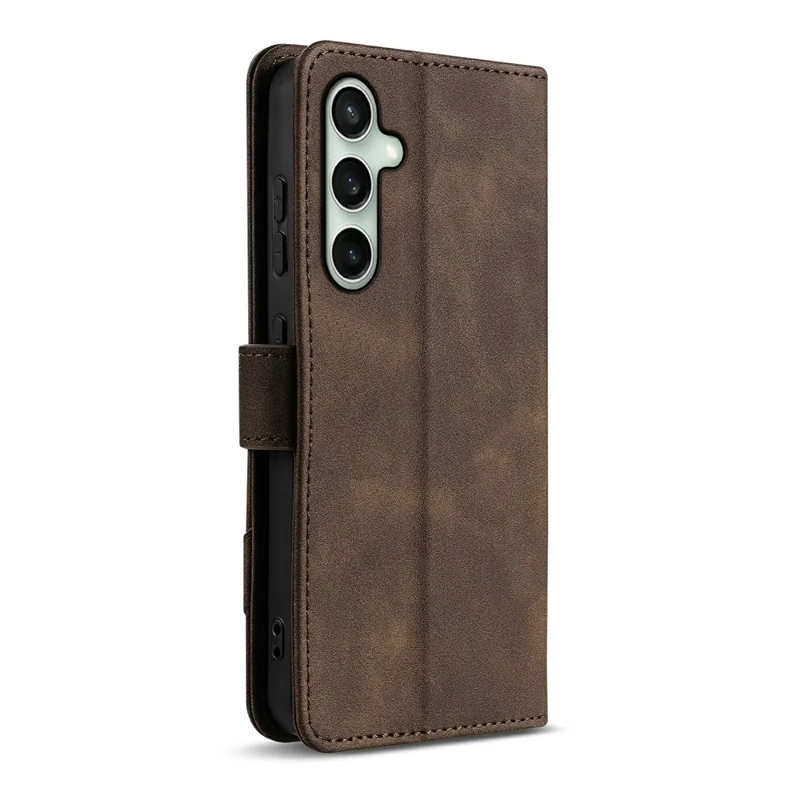 AZNS A2 for Samsung Galaxy S24+ Leather Case with Wrist Strap RFID Blocking Wallet Stand Phone Cover - Brown