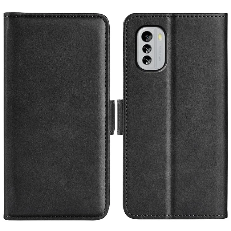 Per Nokia G60 5G Dual Magnetic Class Wallet Case Texture Stand Case Peth Coperchio - Nero