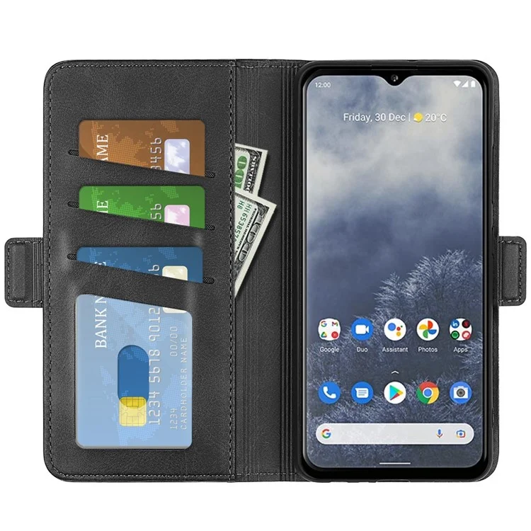 Per Nokia G60 5G Dual Magnetic Class Wallet Case Texture Stand Case Peth Coperchio - Nero