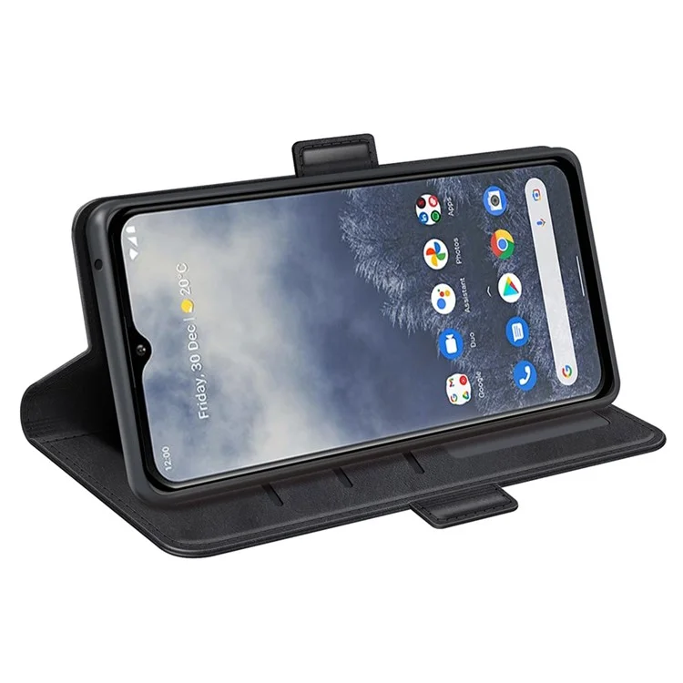 Per Nokia G60 5G Dual Magnetic Class Wallet Case Texture Stand Case Peth Coperchio - Nero