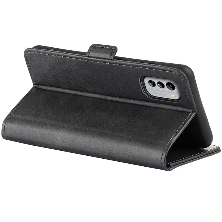 Per Nokia G60 5G Dual Magnetic Class Wallet Case Texture Stand Case Peth Coperchio - Nero