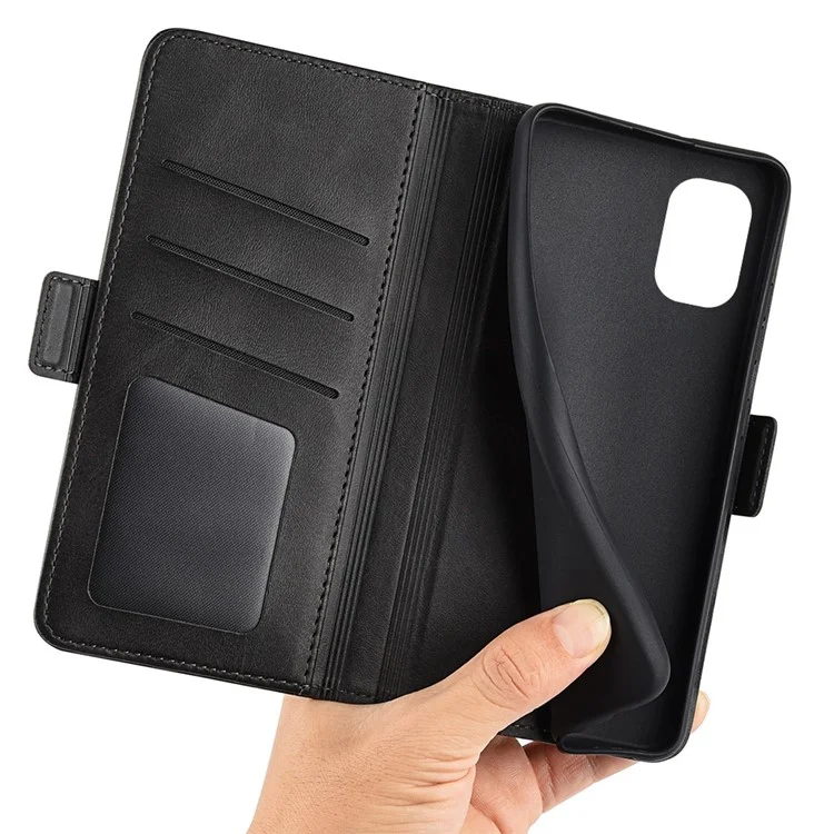 Per Nokia G60 5G Dual Magnetic Class Wallet Case Texture Stand Case Peth Coperchio - Nero