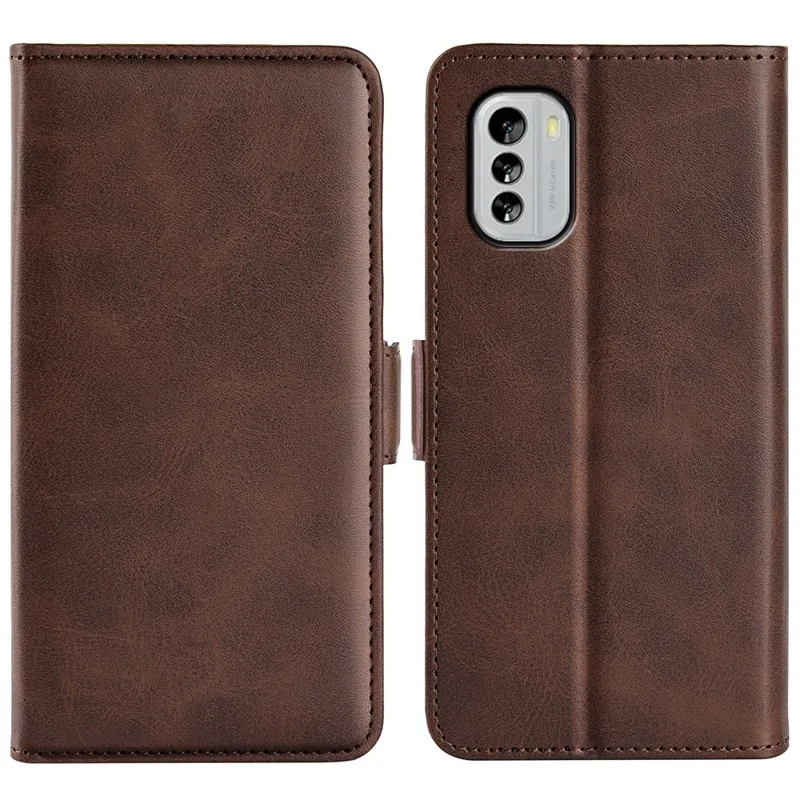 For Nokia G60 5G Dual Magnetic Clasp Wallet Case Calf Texture Stand Case PU Leather Phone Cover - Brown