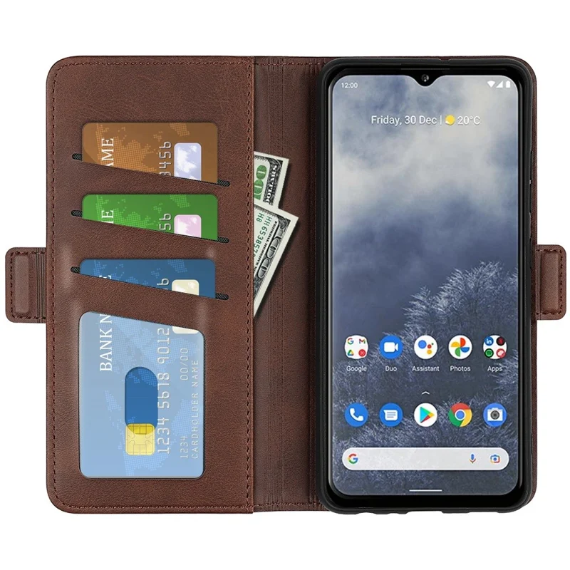 For Nokia G60 5G Dual Magnetic Clasp Wallet Case Calf Texture Stand Case PU Leather Phone Cover - Brown