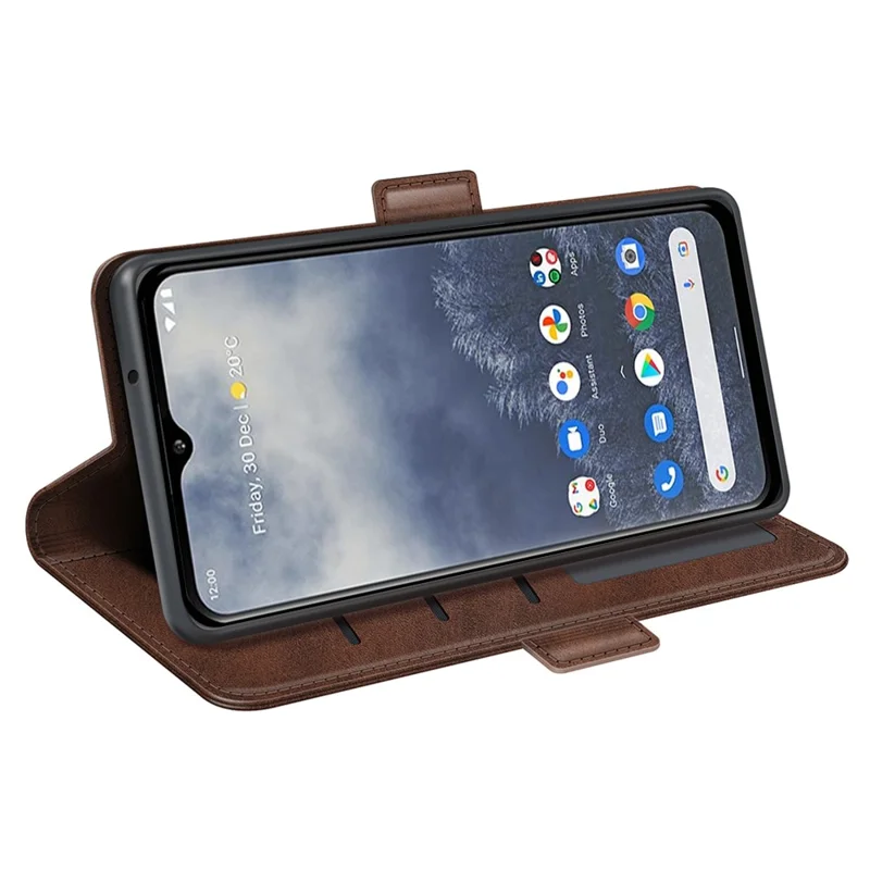 For Nokia G60 5G Dual Magnetic Clasp Wallet Case Calf Texture Stand Case PU Leather Phone Cover - Brown
