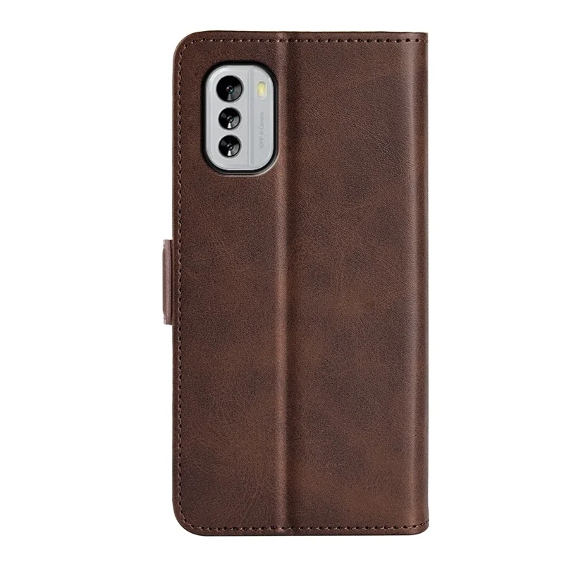 For Nokia G60 5G Dual Magnetic Clasp Wallet Case Calf Texture Stand Case PU Leather Phone Cover - Brown