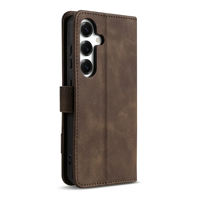 AZNS A2 for Samsung Galaxy S25 Leather Case with Wrist Strap RFID Blocking Wallet Stand Phone Cover - Brown