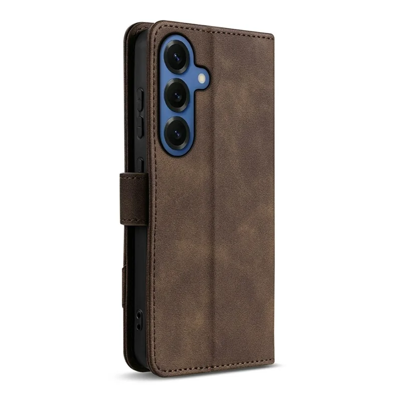 AZNS A2 for Samsung Galaxy S26+ Leather Case with Wrist Strap RFID Blocking Wallet Stand Phone Cover - Brown