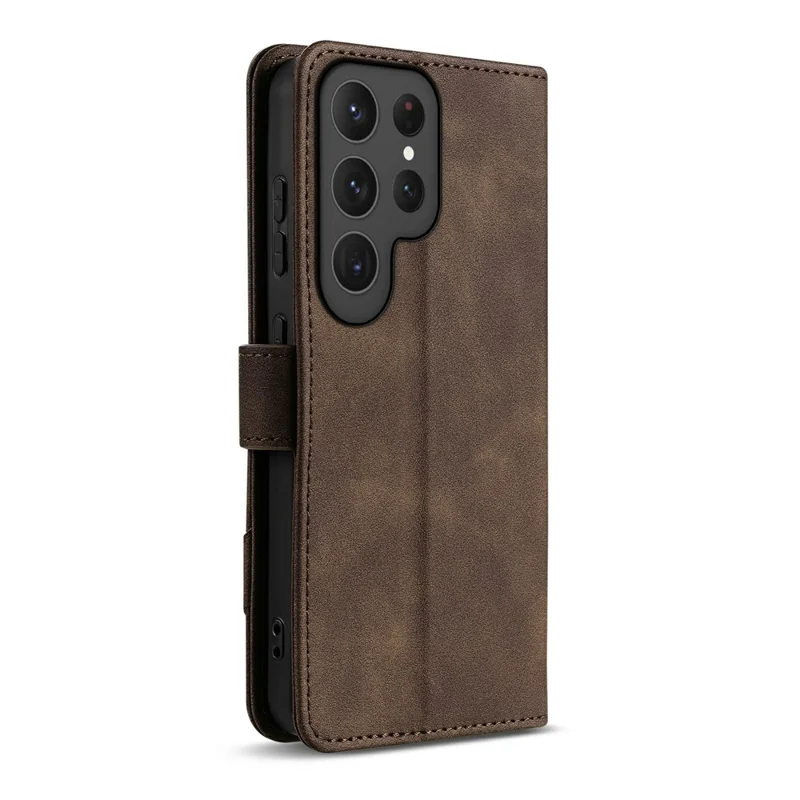 AZNS A2 for Samsung Galaxy S25 Ultra Leather Case with Wrist Strap RFID Blocking Wallet Stand Phone Cover - Brown