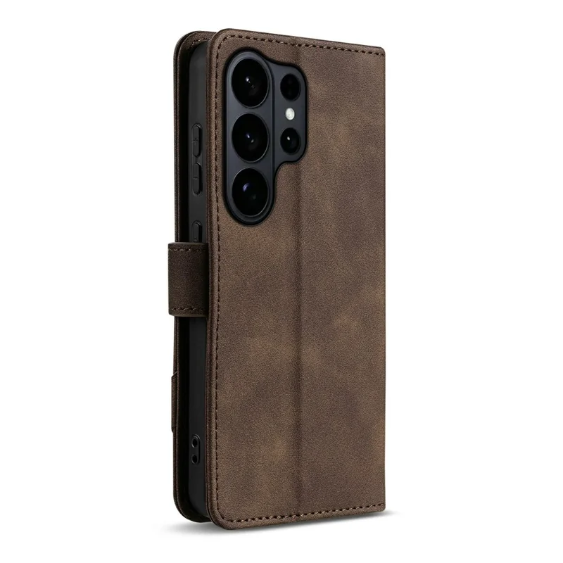AZNS A2 for Samsung Galaxy S26 Ultra Leather Case with Wrist Strap RFID Blocking Wallet Stand Phone Cover - Brown