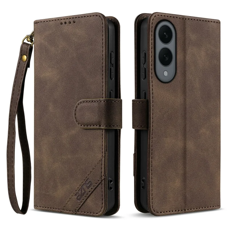 AZNS A2 for Samsung Galaxy S25 Edge Leather Case with Wrist Strap RFID Blocking Wallet Stand Phone Cover - Brown