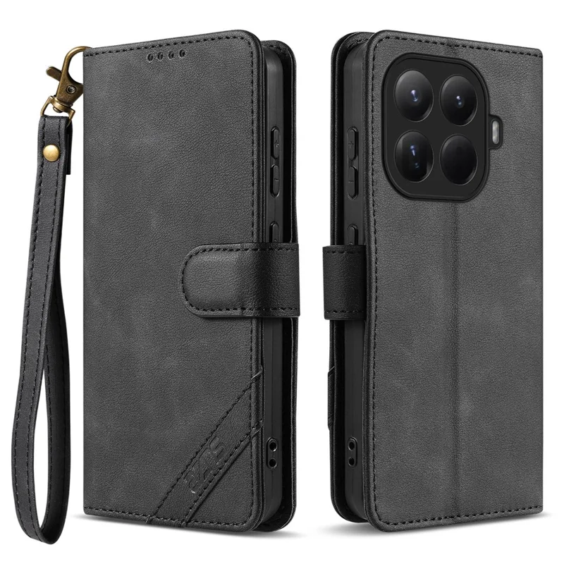 AZNS A2 for Xiaomi 15T Pro Leather Case with Wrist Strap RFID Blocking Wallet Stand Phone Cover - Black