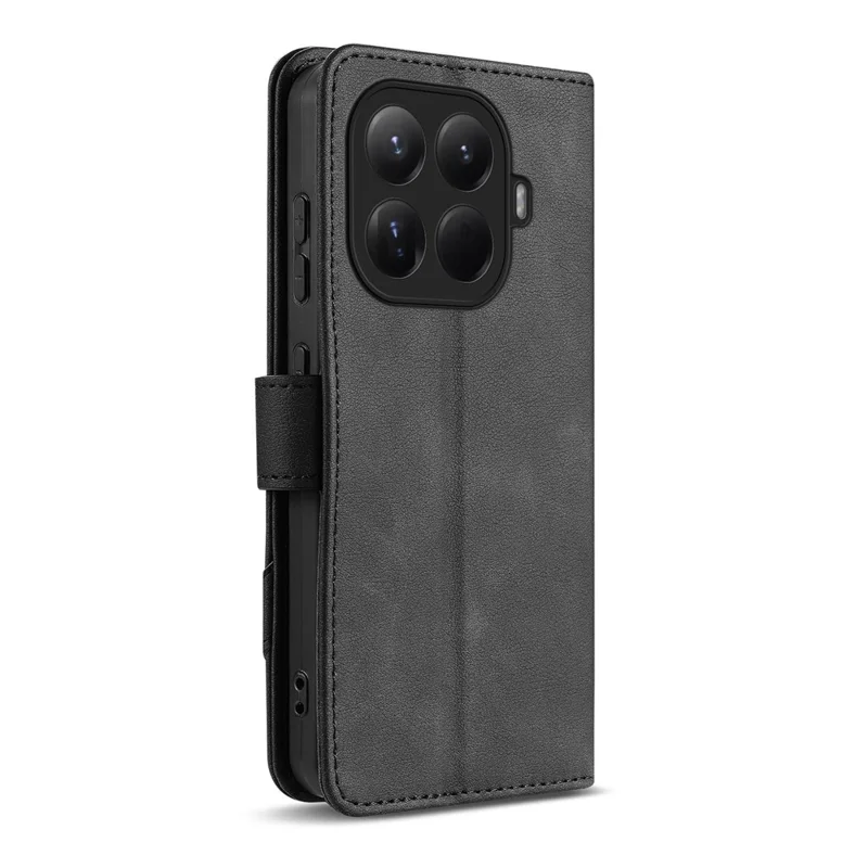 AZNS A2 for Xiaomi 15T Pro Leather Case with Wrist Strap RFID Blocking Wallet Stand Phone Cover - Black