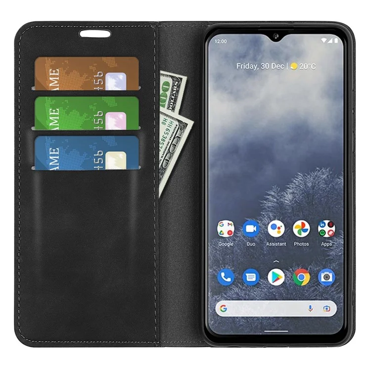 Para Nokia G60 5G Flip Magnetic Auto-absorbed Wallet Cover Skin-touch Feeling PU Leather Folio Phone Stand Case - Preto