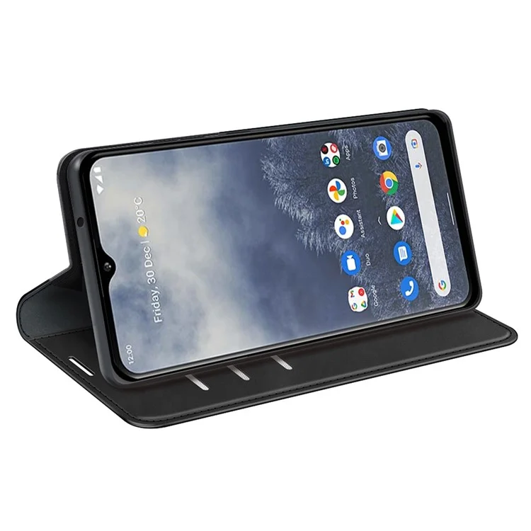Para Nokia G60 5G Flip Magnetic Auto-absorbed Wallet Cover Skin-touch Feeling PU Leather Folio Phone Stand Case - Preto