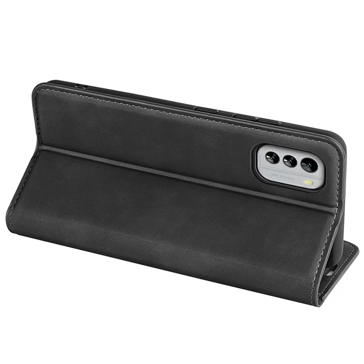 Para Nokia G60 5G Flip Magnetic Auto-absorbed Wallet Cover Skin-touch Feeling PU Leather Folio Phone Stand Case - Preto
