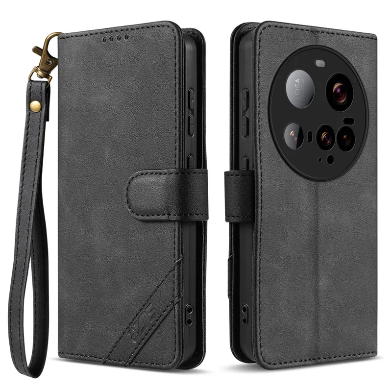 AZNS A2 for Xiaomi 15 Ultra Leather Case with Wrist Strap RFID Blocking Wallet Stand Phone Cover - Black