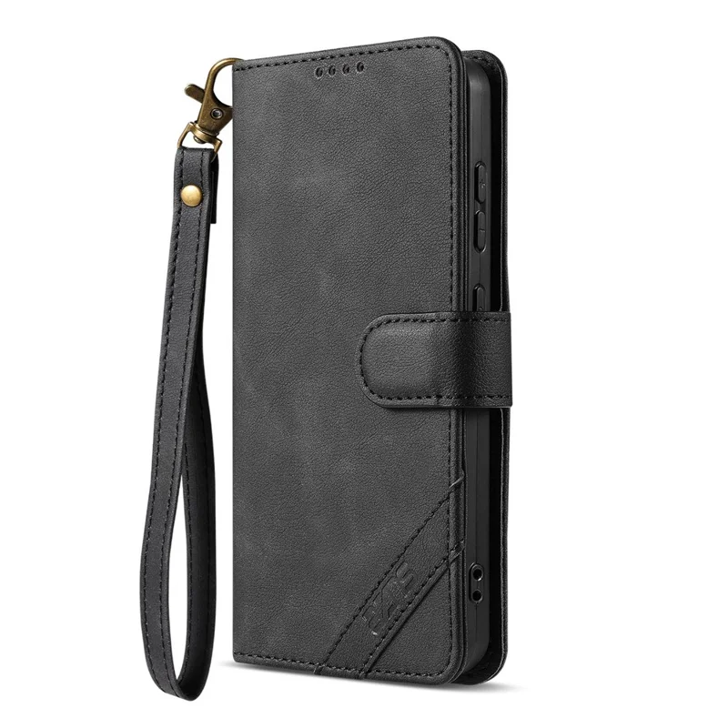 AZNS A2 for Xiaomi 17 Pro Max Leather Case with Wrist Strap RFID Blocking Wallet Stand Phone Cover - Black