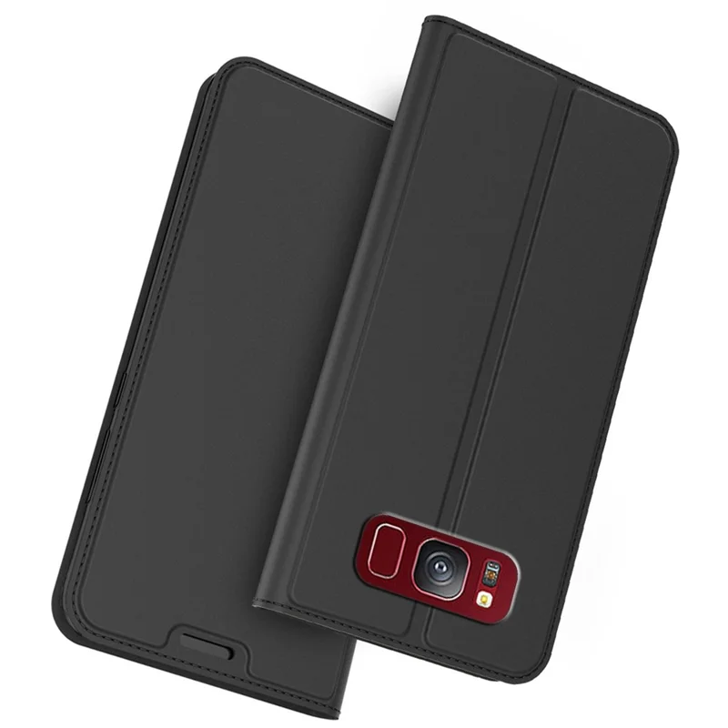 For Samsung Galaxy S8 Case PU Leather Phone Cover with Card Holder Stand - Black