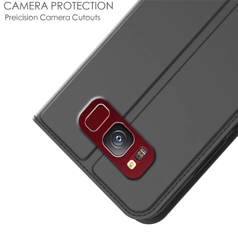 For Samsung Galaxy S8 Case PU Leather Phone Cover with Card Holder Stand - Black