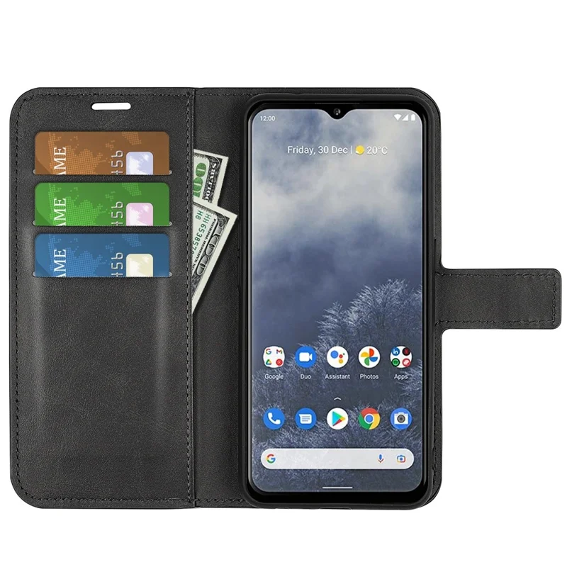 For Nokia G60 5G Anti-scratch PU Leather Case Anti-fingerprint Calf Texture Stand Wallet Magnetic Flip Phone Shell Cover - Black