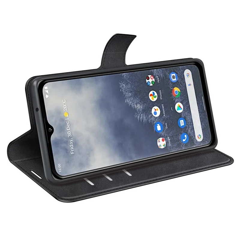 For Nokia G60 5G Anti-scratch PU Leather Case Anti-fingerprint Calf Texture Stand Wallet Magnetic Flip Phone Shell Cover - Black