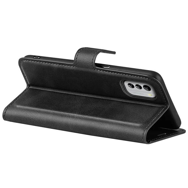 For Nokia G60 5G Anti-scratch PU Leather Case Anti-fingerprint Calf Texture Stand Wallet Magnetic Flip Phone Shell Cover - Black
